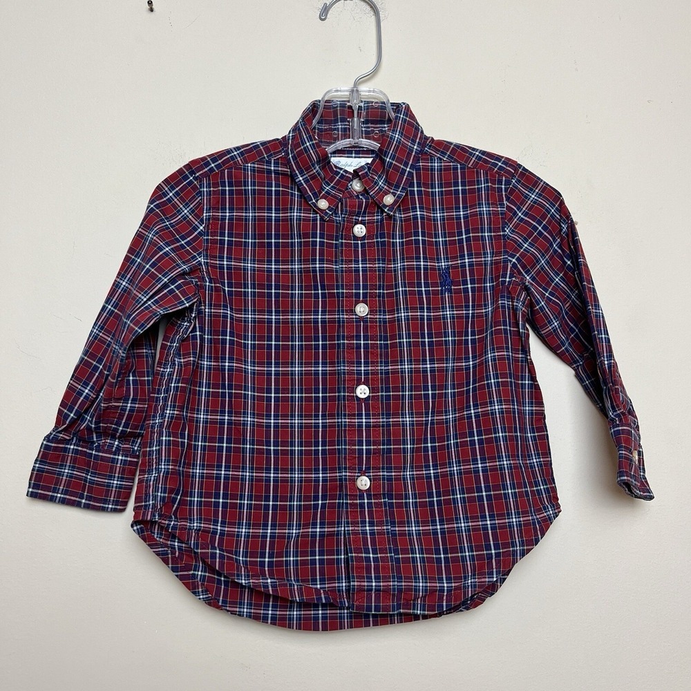 Ralph Lauren Shirt Toddler Size 12 Months Red Plaid Long Sleeve‎ Button Up